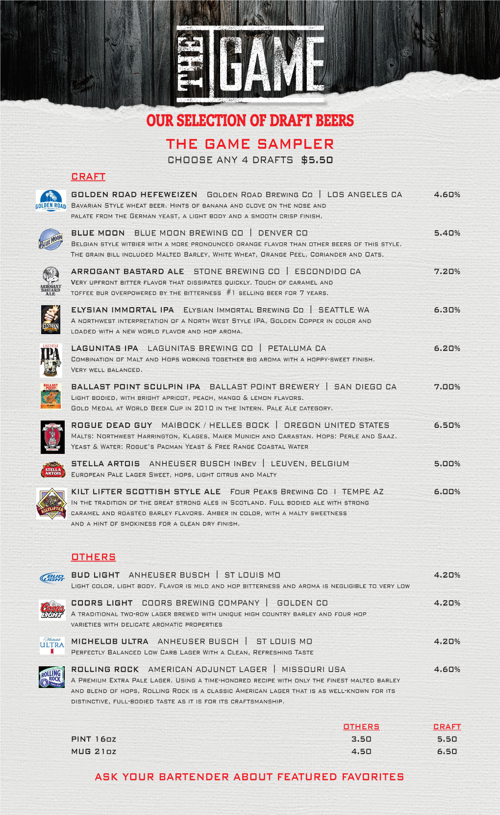 Our Selection of Draft Beers