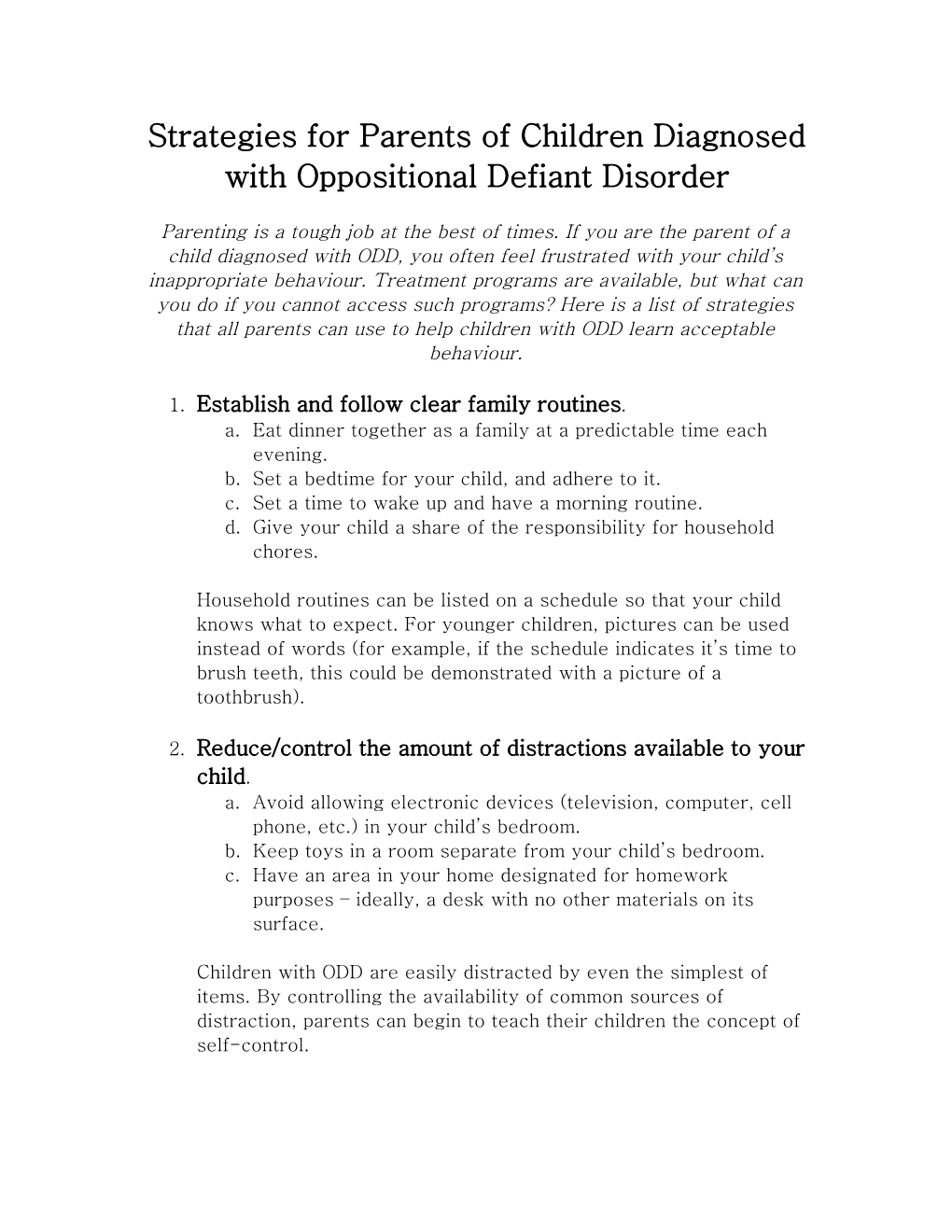 Strategies for Parents of Children Diagnosed with Oppositional Defiant Disorder