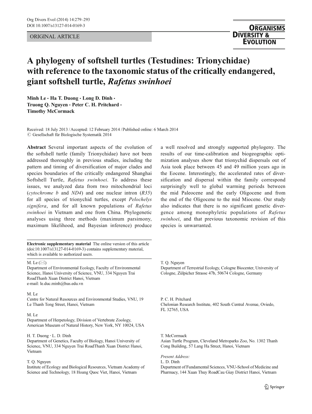 A Phylogeny of Softshell Turtles (Testudines: Trionychidae) With