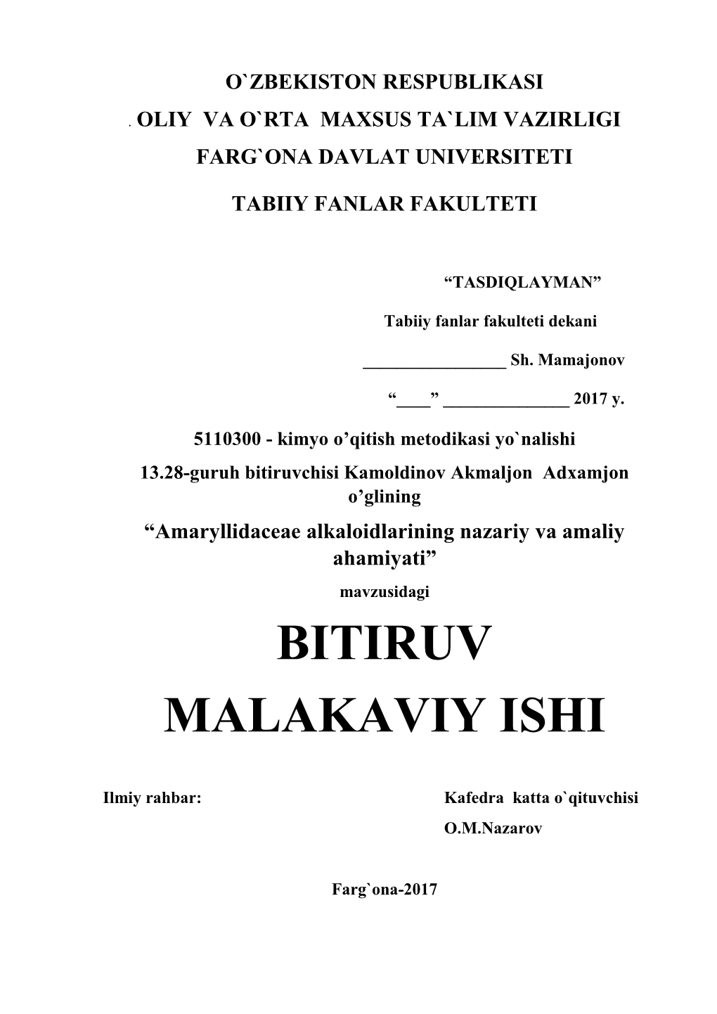 Bitiruv Malakaviy Ishi