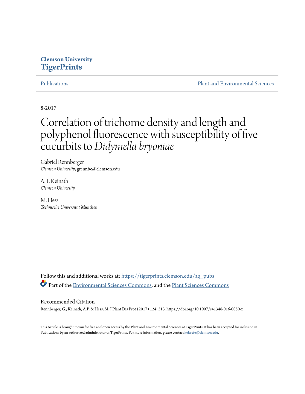 Correlation of Trichome Density and Length and Polyphenol