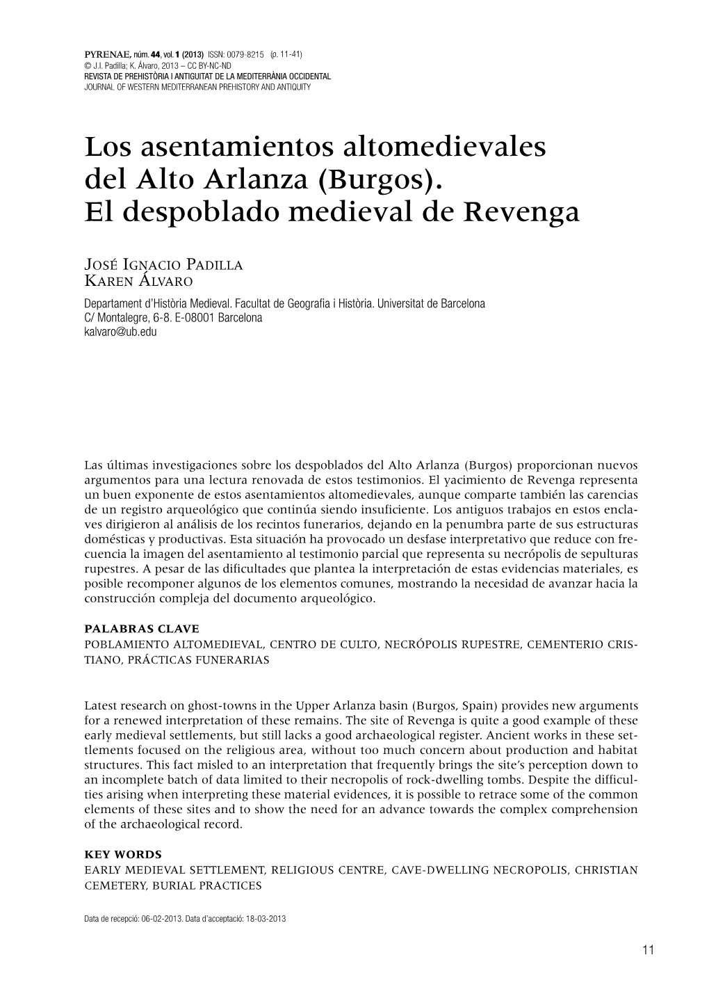 Los Asentamientos Altomedievales Del Alto Arlanza (Burgos). El Despoblado Medieval De Revenga