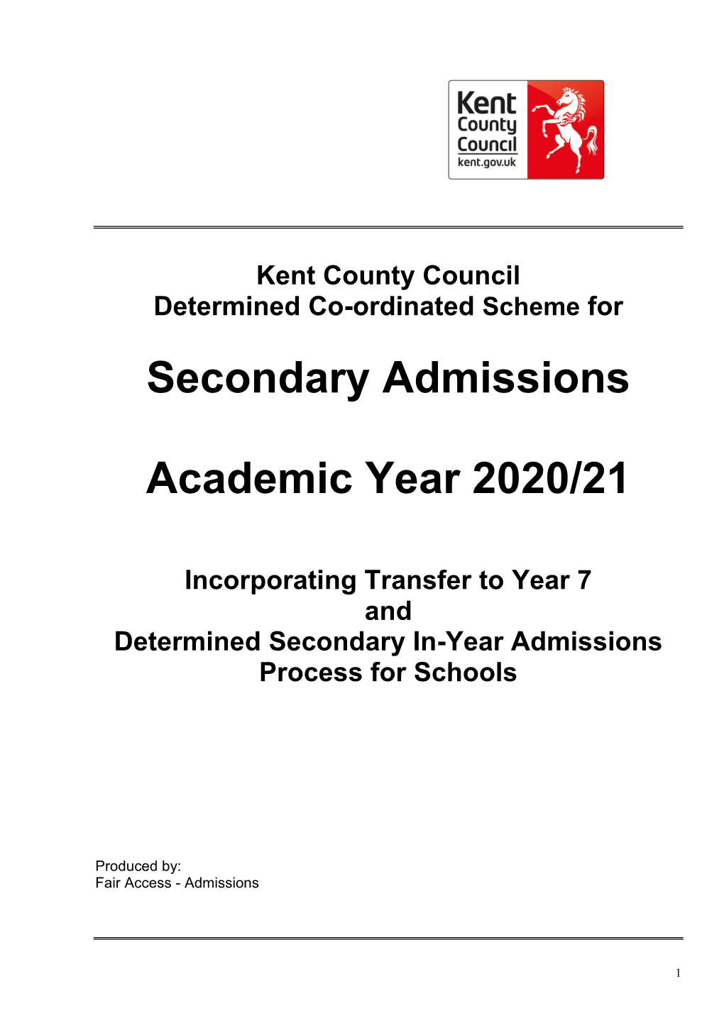 Secondary Admissions Academic Year 2020/21