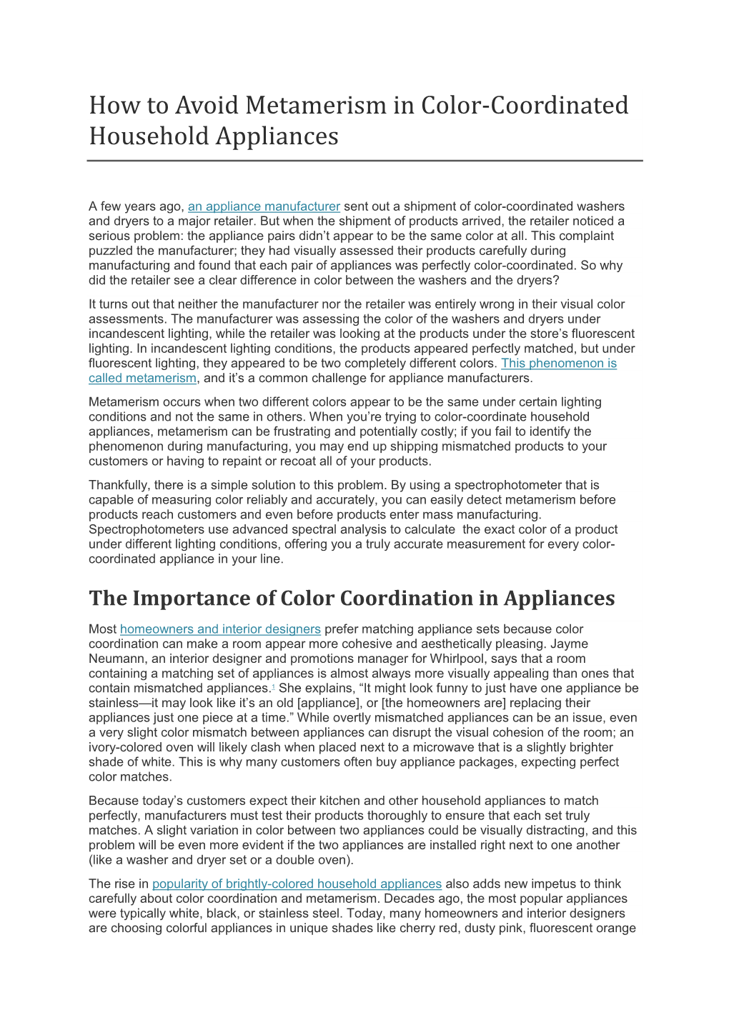 How to Avoid Metamerism in Color-Coordinated Household Appliances