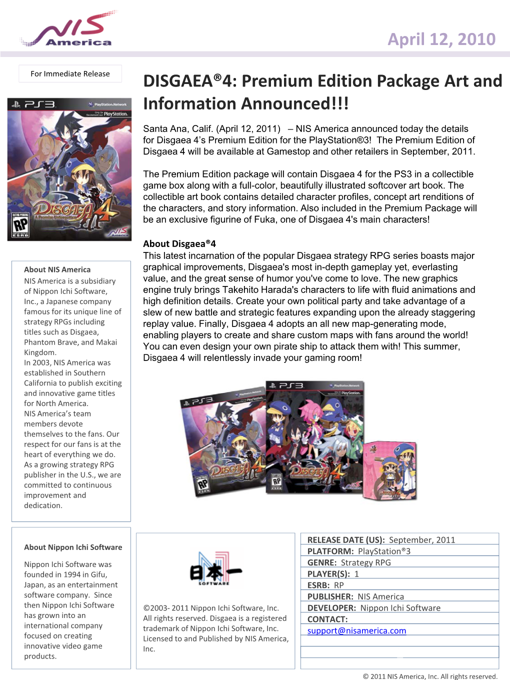 DISGAEA®4: Premium Edition Package Art and Information Announced!!!