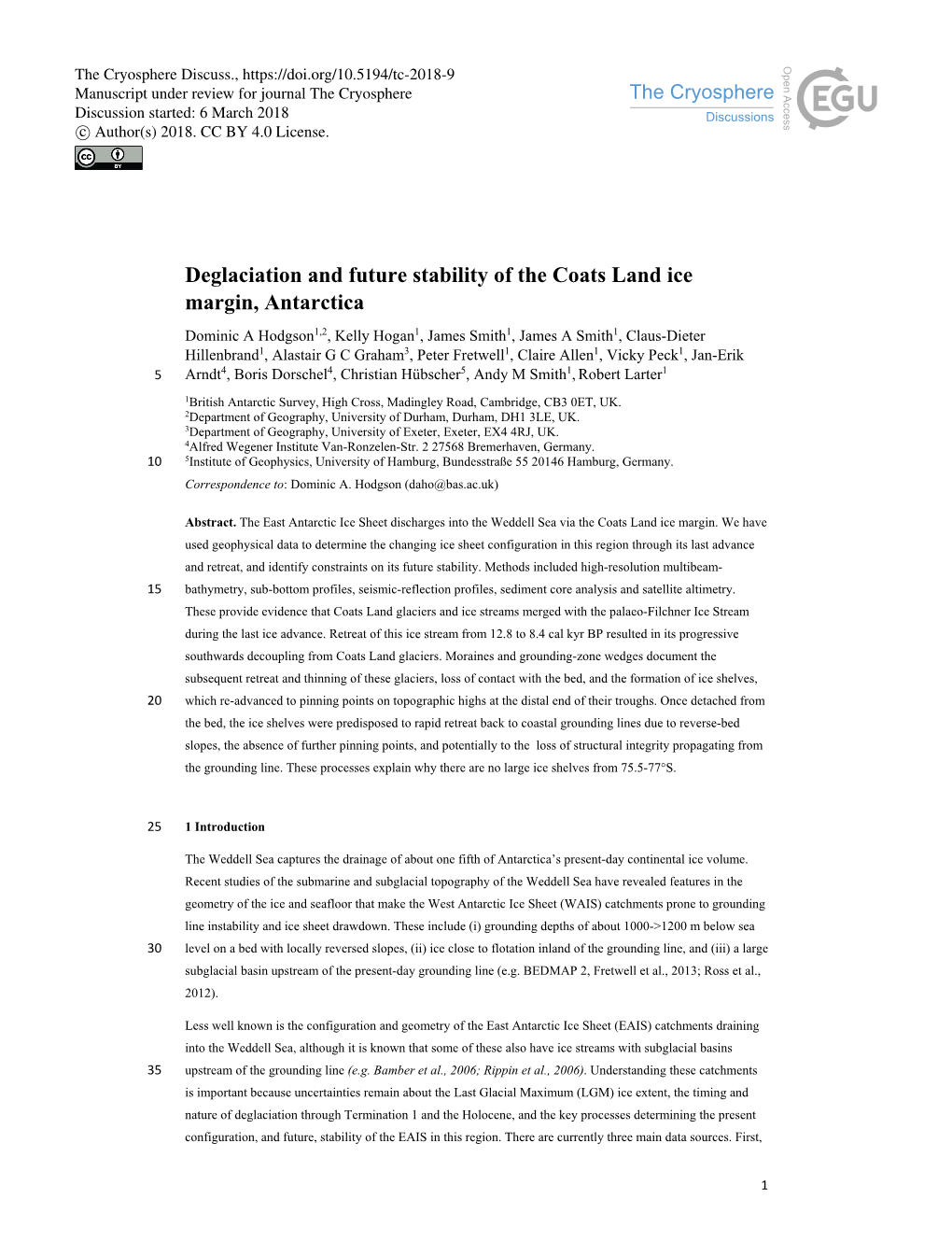 Deglaciation and Future Stability of the Coats Land Ice Margin, Antarctica