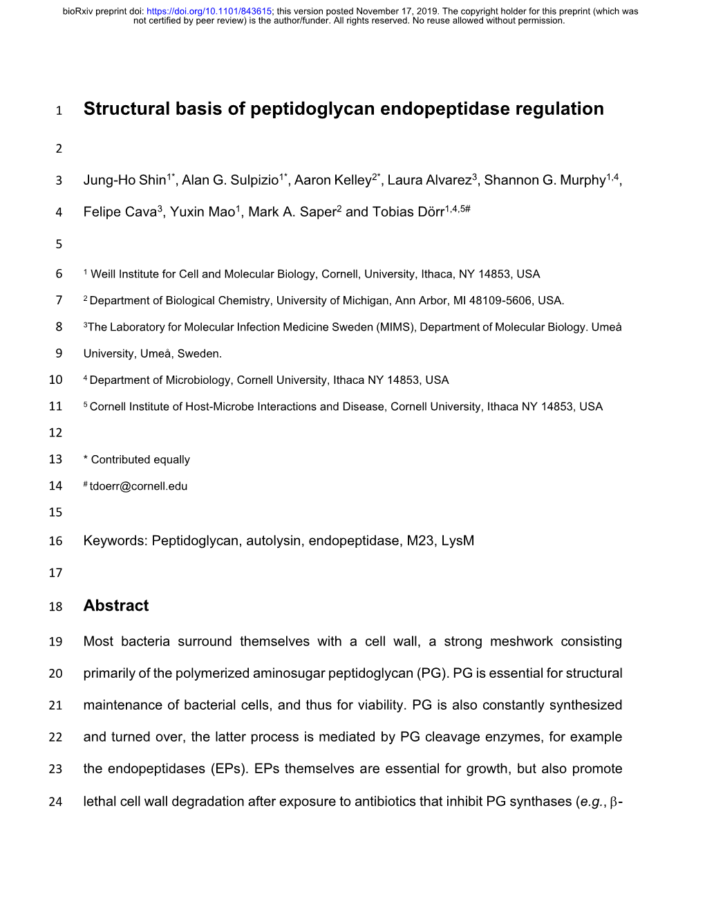 Structural Basis of Peptidoglycan Endopeptidase Regulation