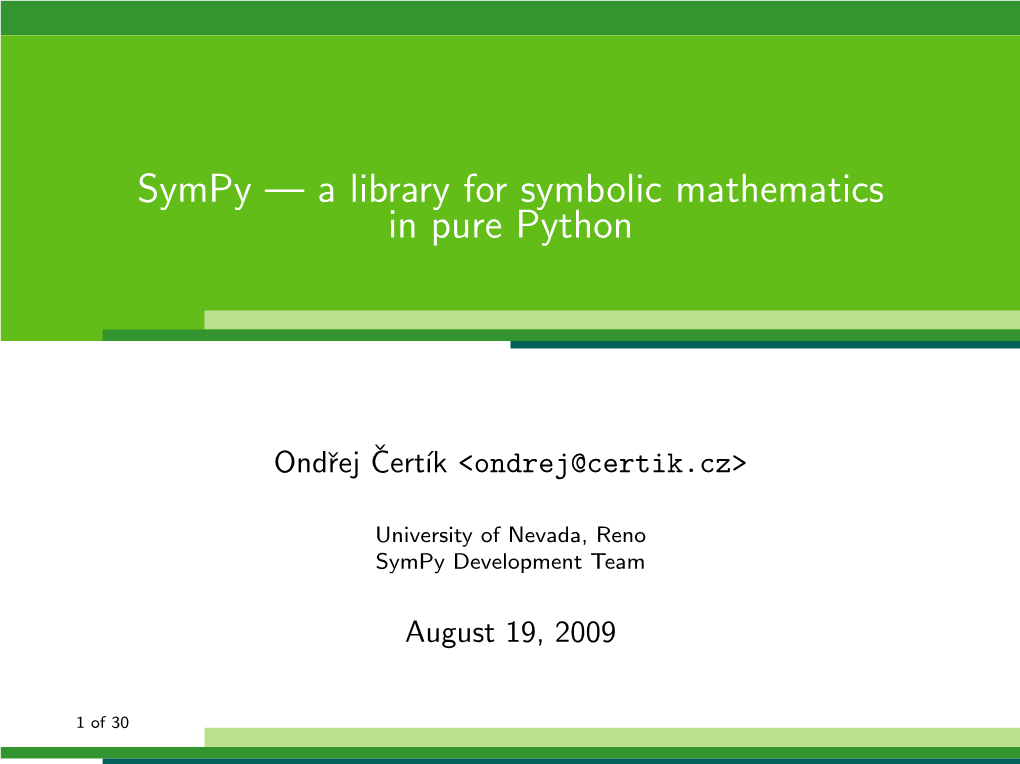 Sympy — a Library for Symbolic Mathematics in Pure Python