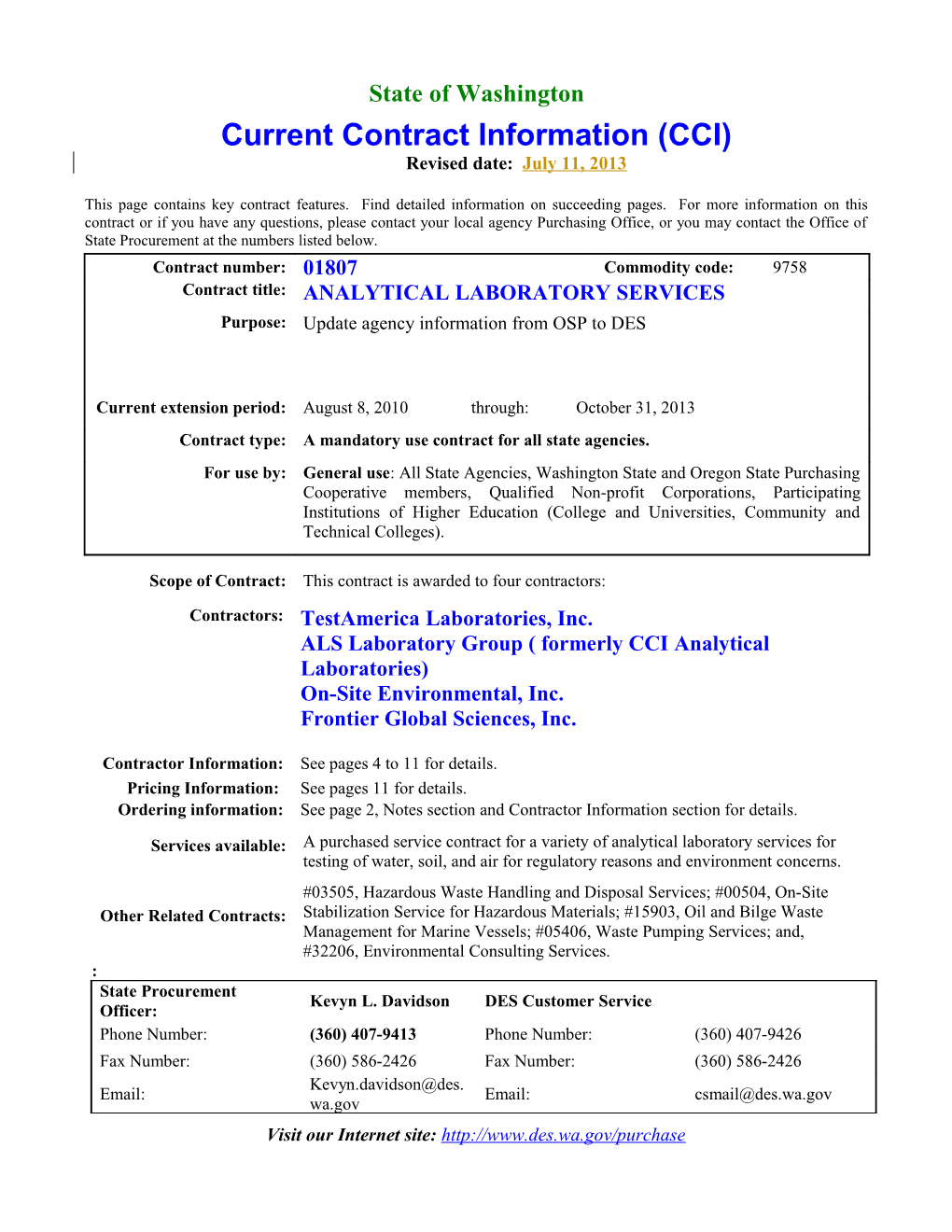 Analytical Laboratory Services, 01807