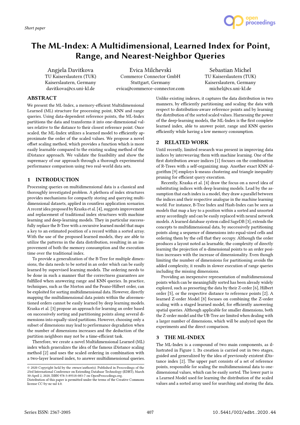 The ML-Index: a Multidimensional, Learned Index for Point, Range, and Nearest-Neighbor Queries