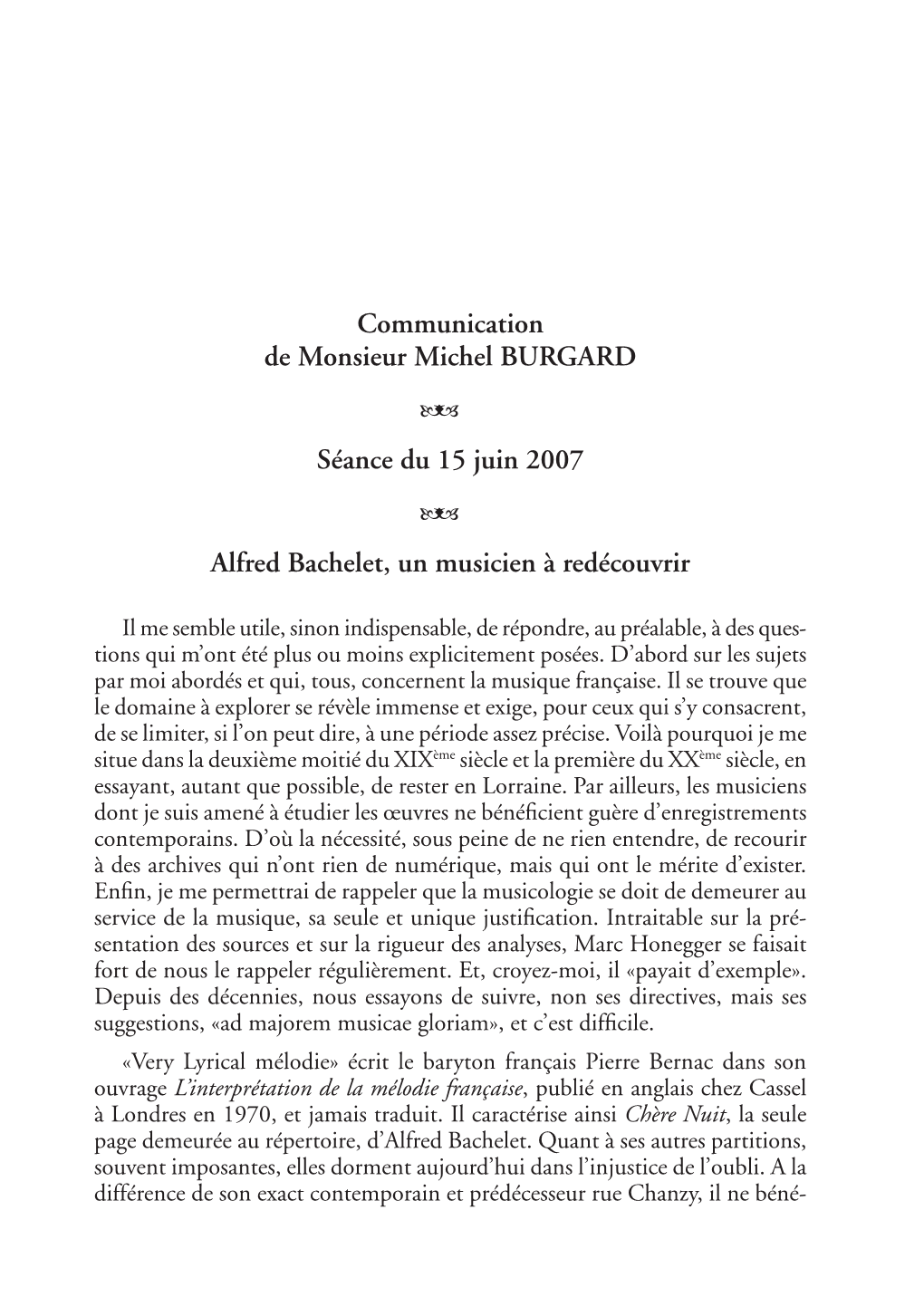 Communication De Monsieur Michel Burgard Séance Du 15 Juin 2007