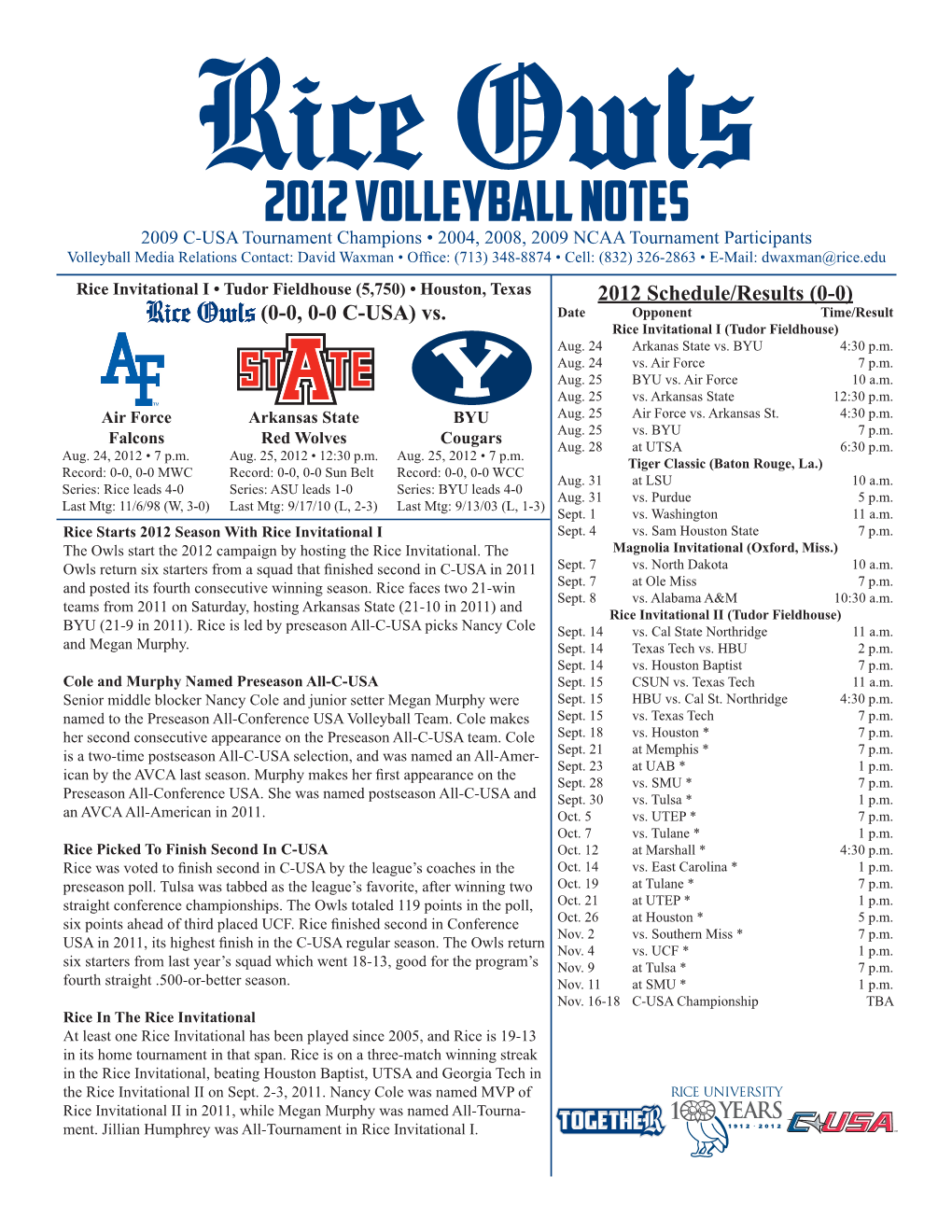 2012 Volleyball Notes