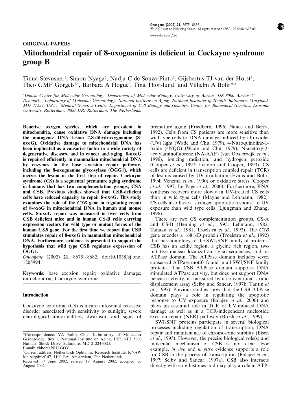 Mitochondrial Repair of 8-Oxoguanine Is Deficient in Cockayne Syndrome