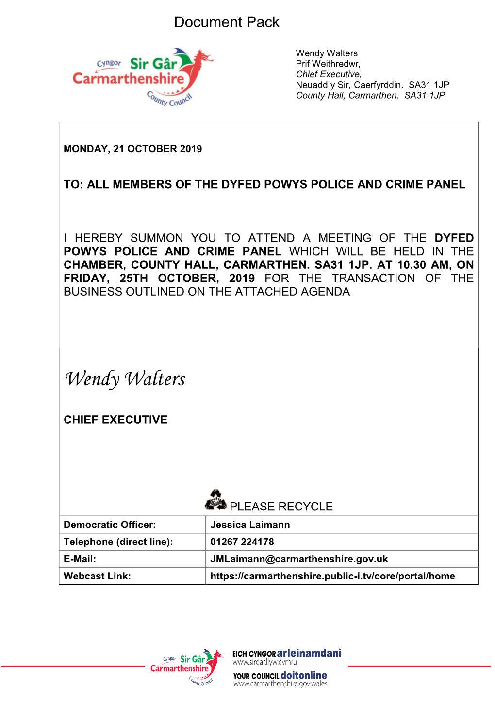 Agenda Document for Dyfed Powys Police and Crime Panel, 25/10