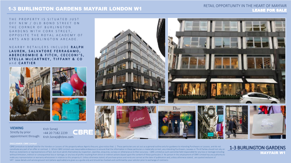 1-3 Burlington Gardens Mayfair London W1 Lease for Sale