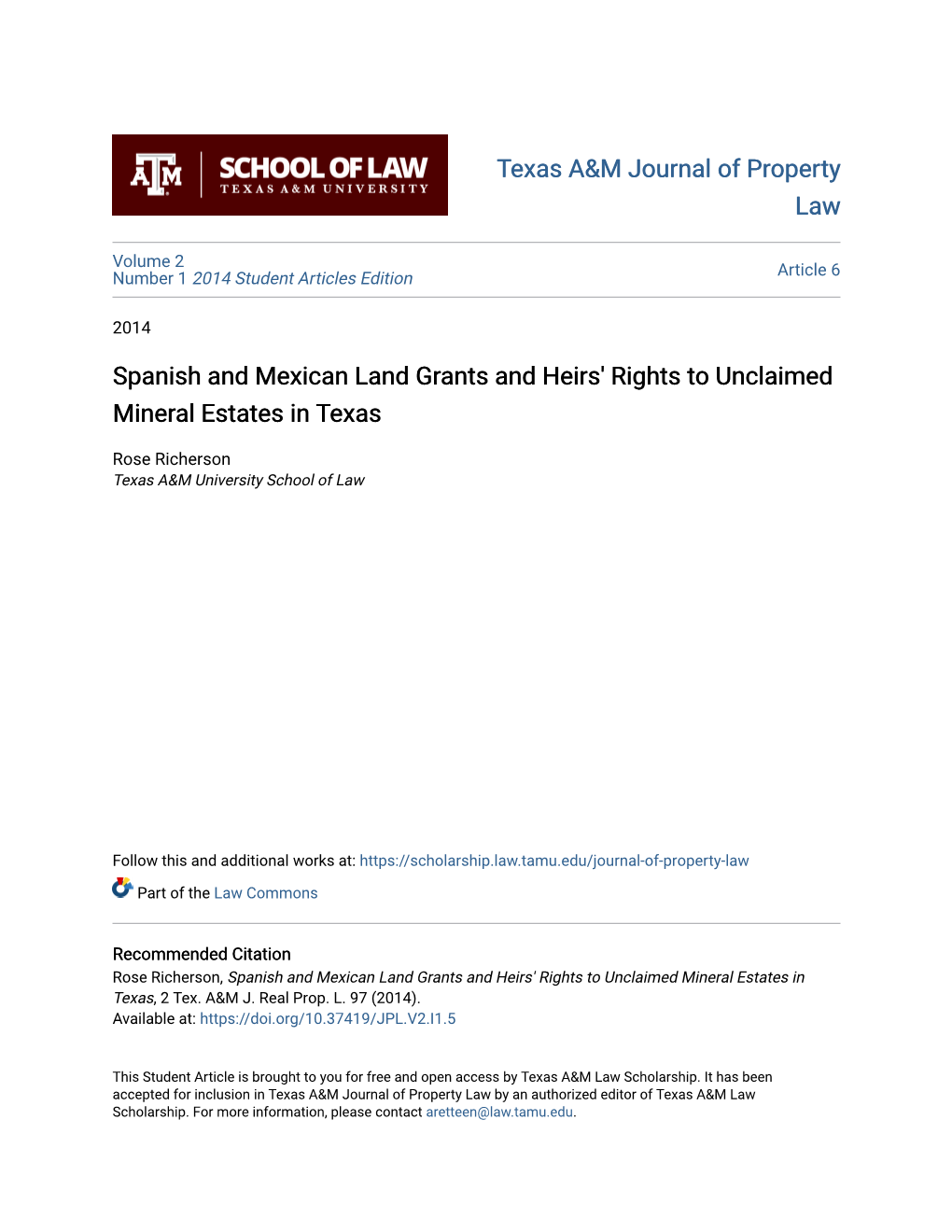 Spanish and Mexican Land Grants and Heirs' Rights to Unclaimed Mineral Estates in Texas