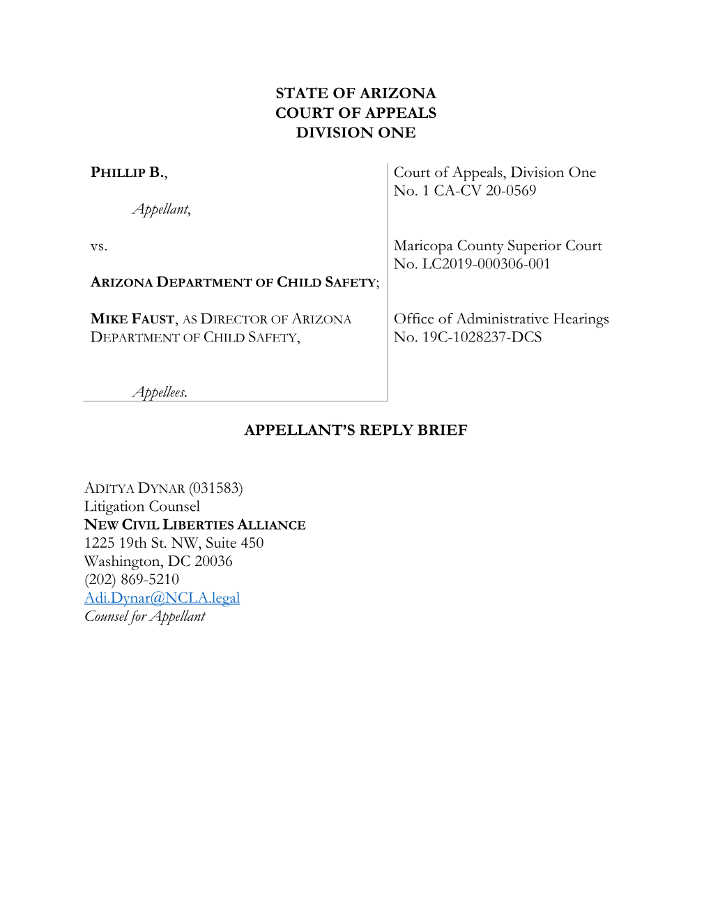 STATE of ARIZONA COURT of APPEALS DIVISION ONE Appellant