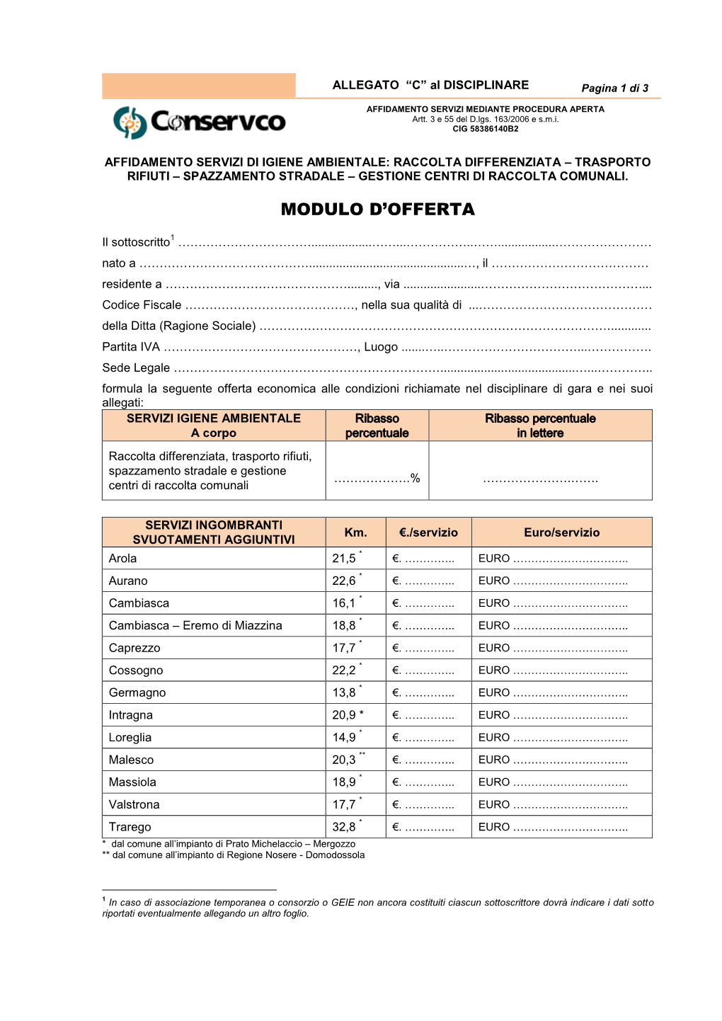 Modulo D'offerta