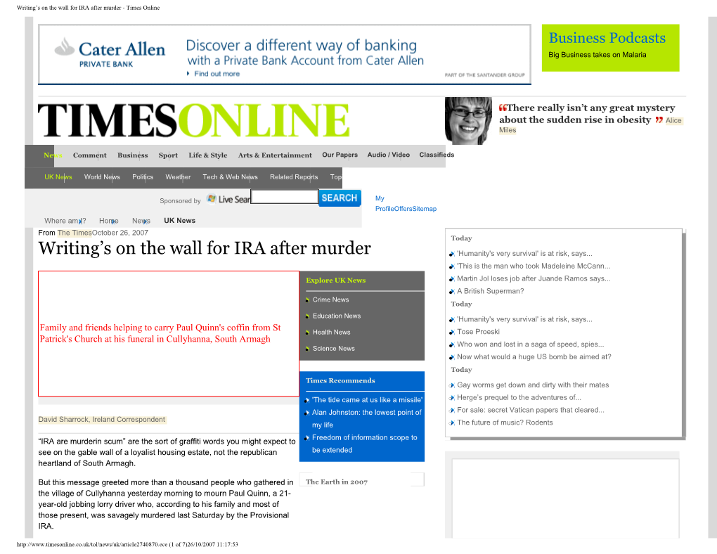 Writing's on the Wall for IRA After Murder