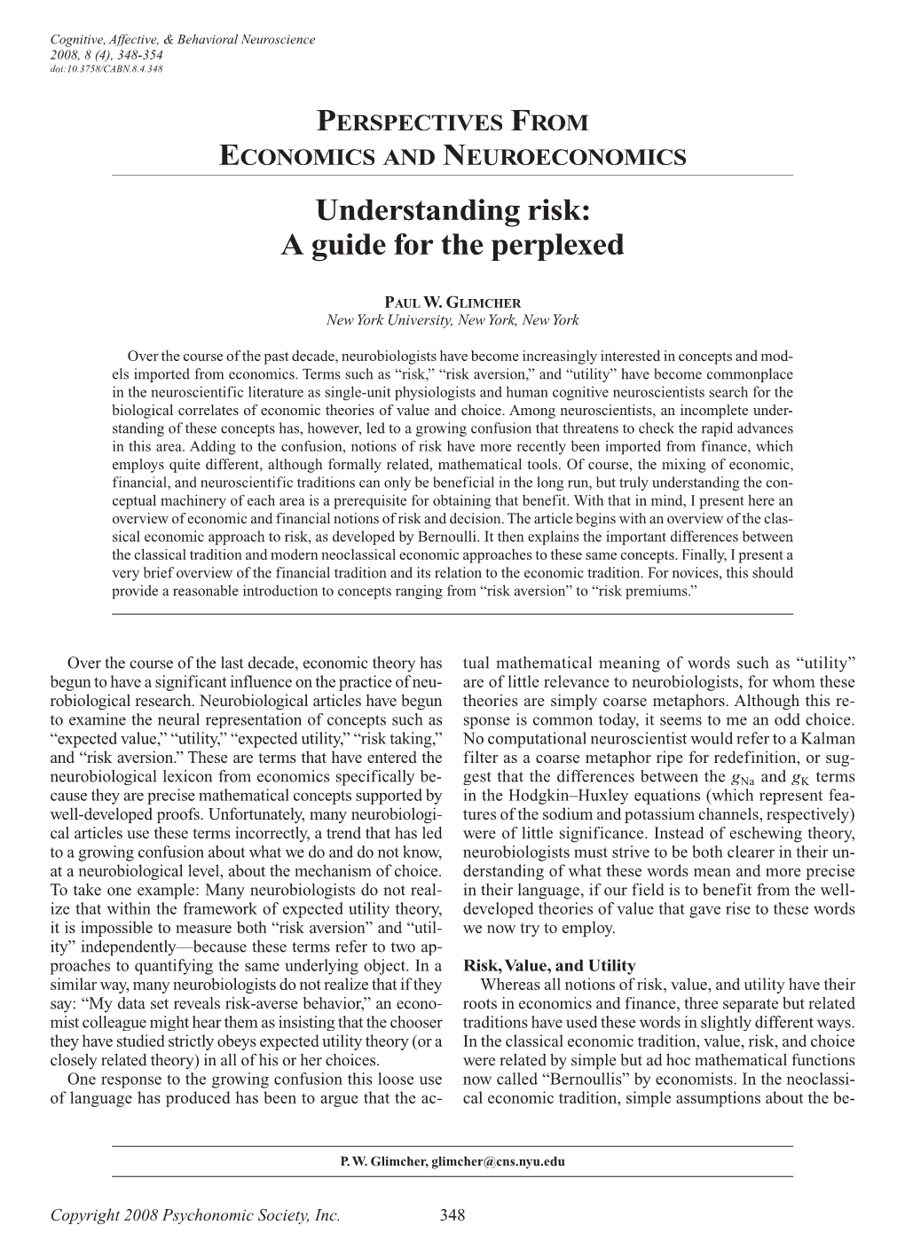 Understanding Risk: a Guide for the Perplexed