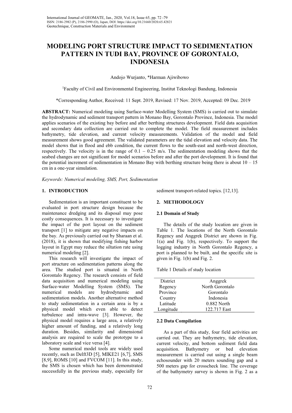 Modeling Port Structure Impact to Sedimentation Pattern in Tudi Bay, Province of Gorontalo, Indonesia