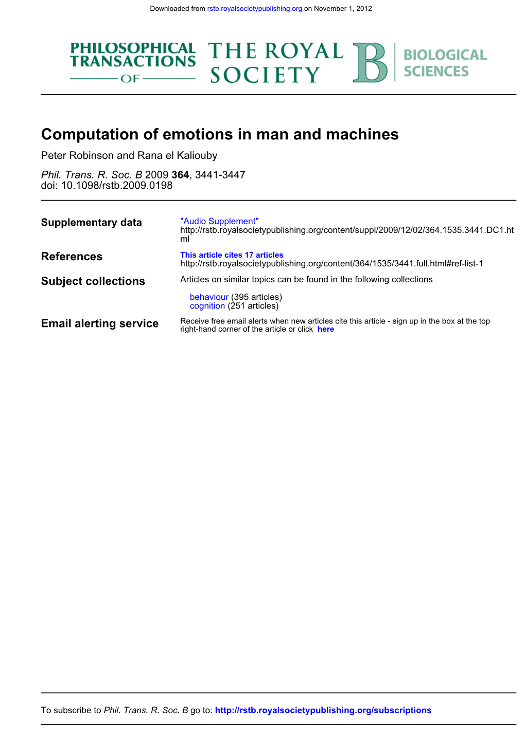 Computation of Emotions in Man and Machines