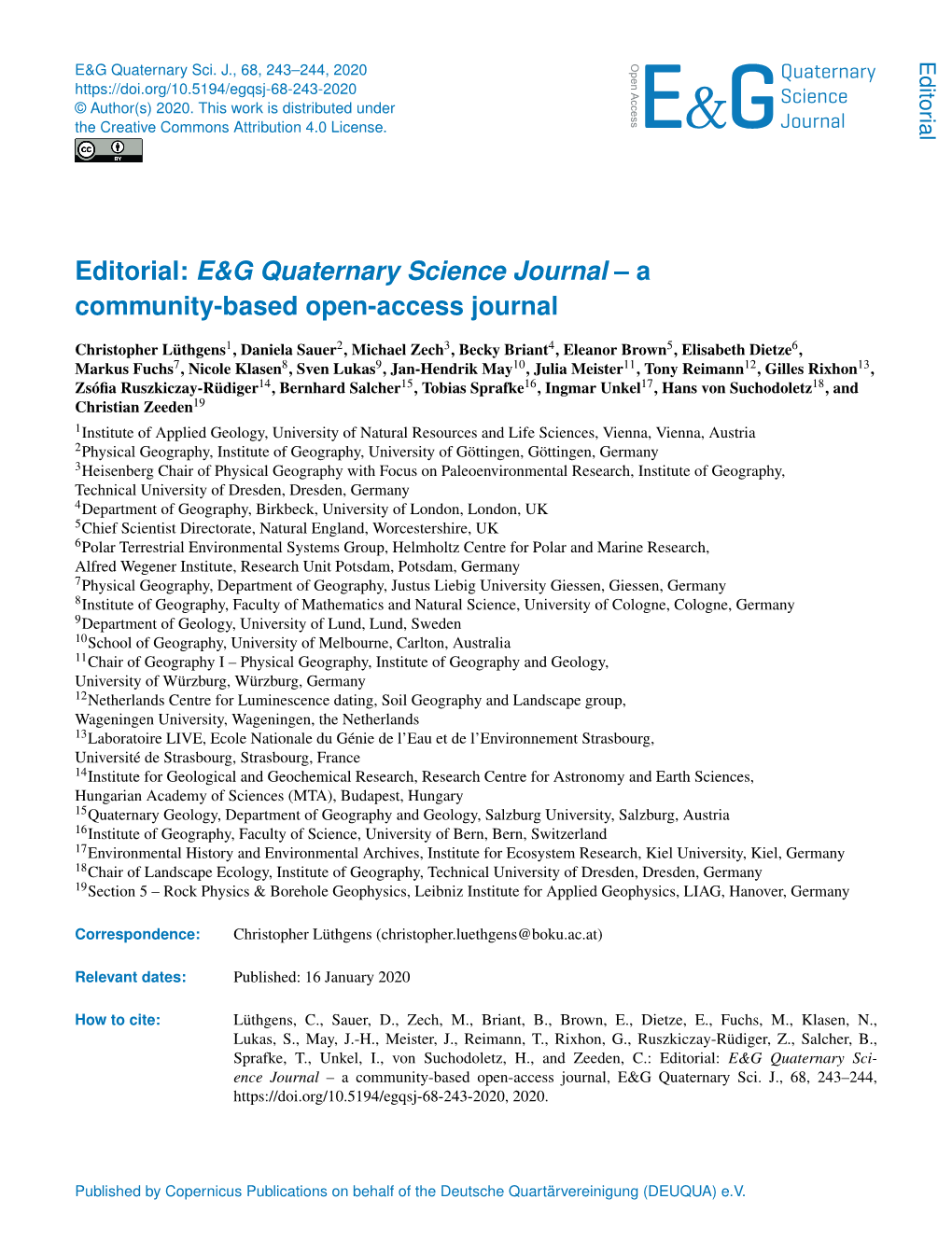 E&G Quaternary Science Journal – a Community-Based Open-Access