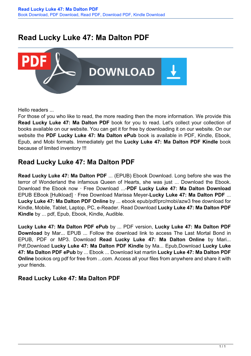 Read Lucky Luke 47: Ma Dalton PDF Book Download, PDF Download, Read PDF, Download PDF, Kindle Download