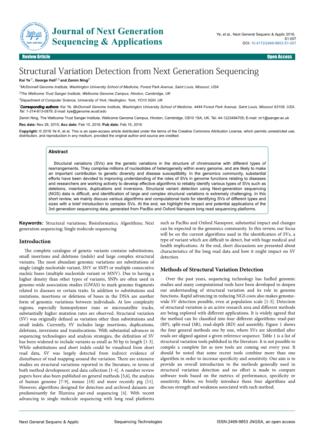 Structural Variation Detection from Next Generation Sequencing