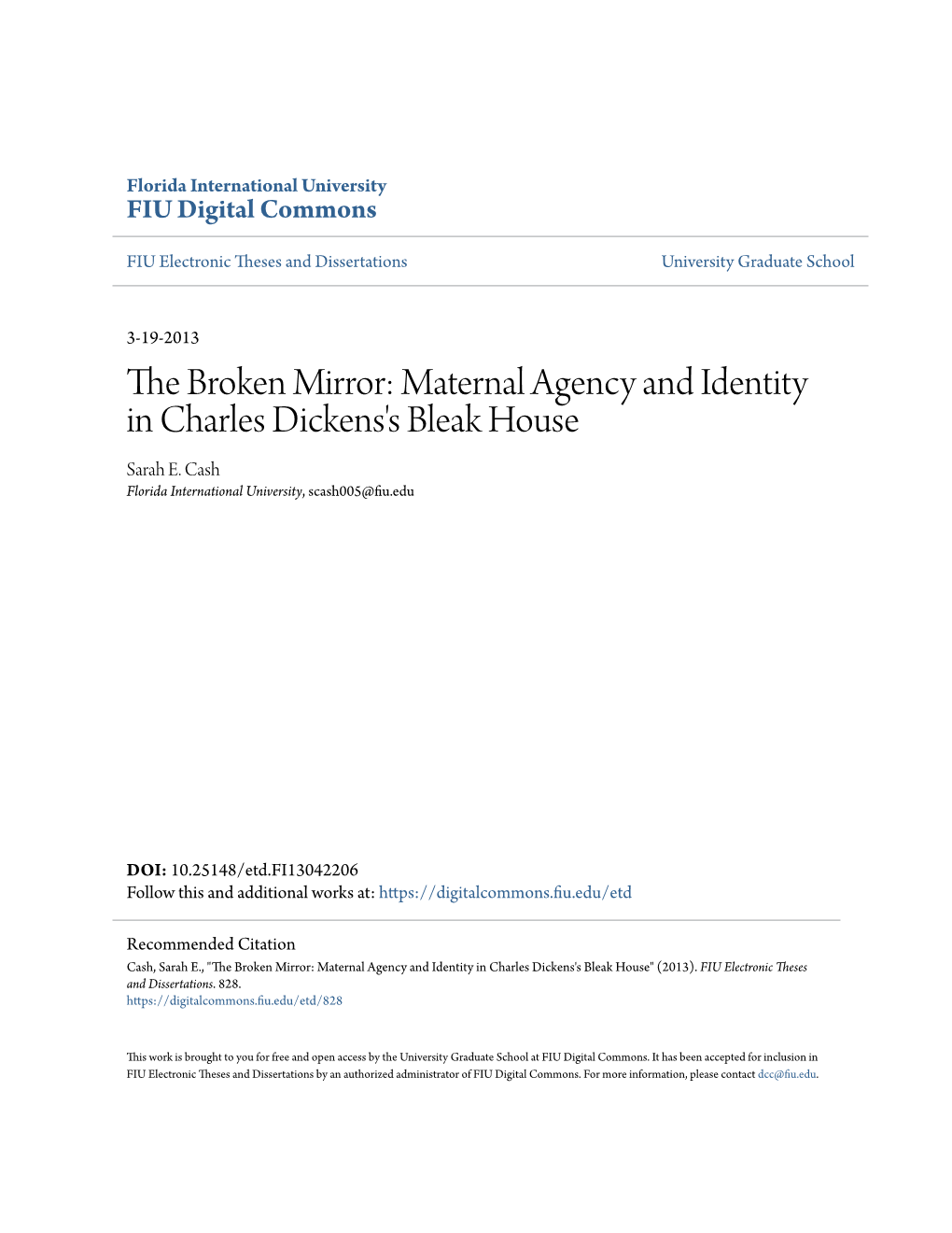 Maternal Agency and Identity in Charles Dickens's Bleak House Sarah E