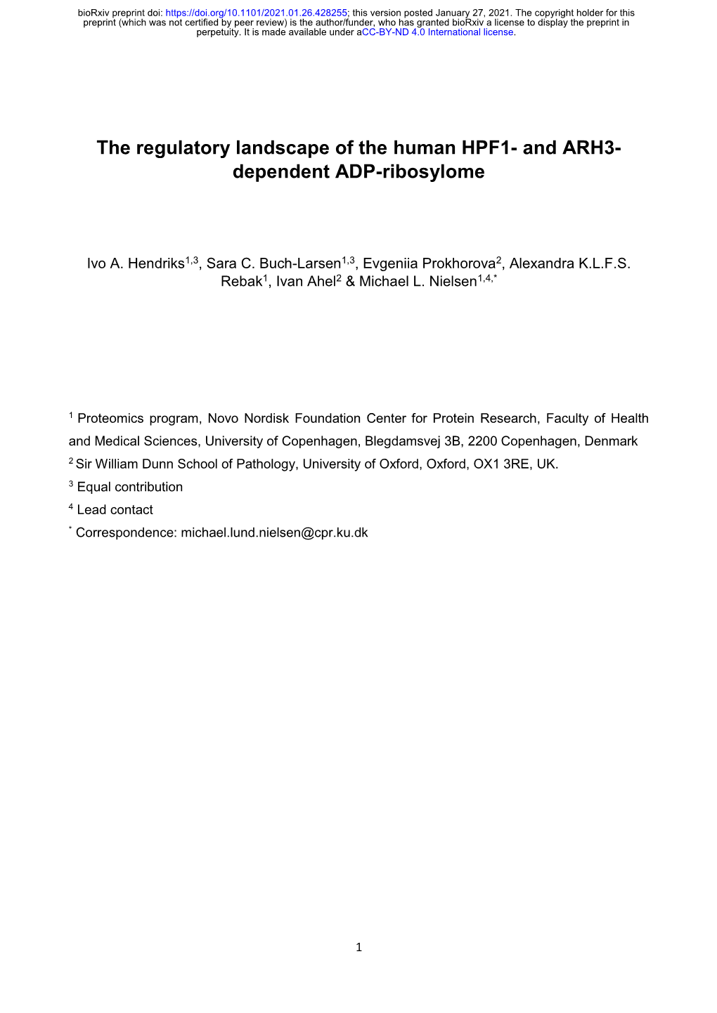 And ARH3- Dependent ADP-Ribosylome