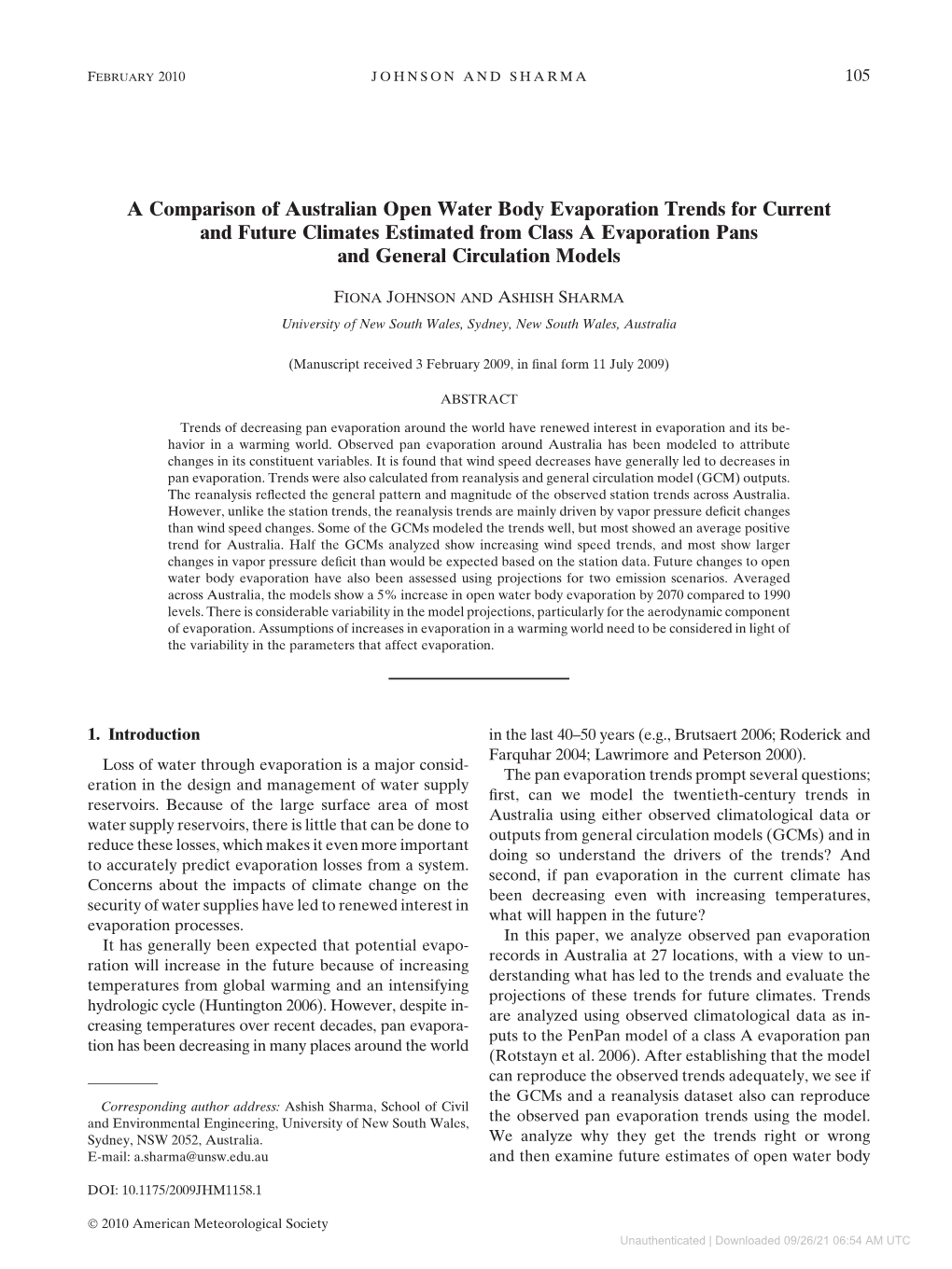 Downloaded 09/26/21 06:54 AM UTC 106 JOURNAL of HYDROMETEOROLOGY VOLUME 11 Evaporation, with the Aim of Identifying the Types of TABLE 1