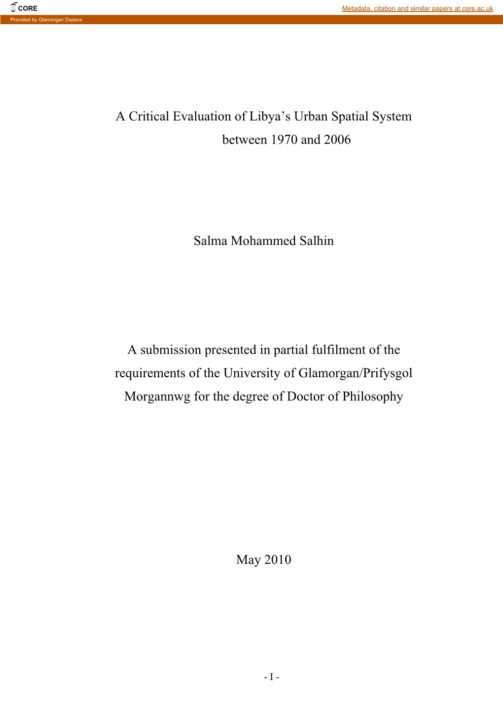 A Critical Evaluation of Libya's Urban Spatial System Between 1970 and 2006