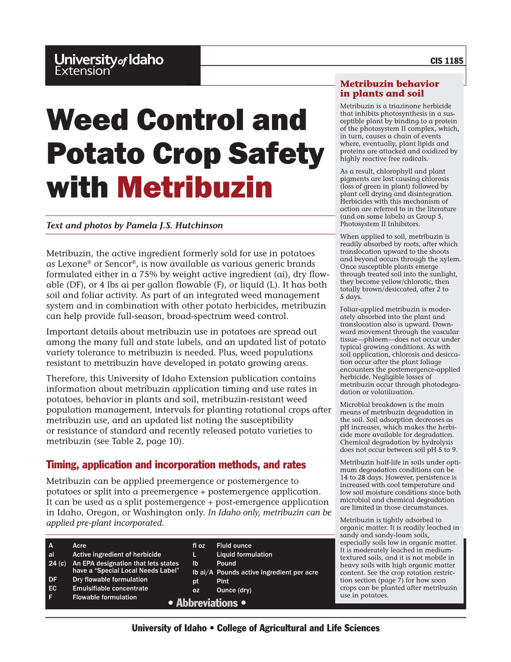 Weed Control and Potato Crop Safety with Metribuzin