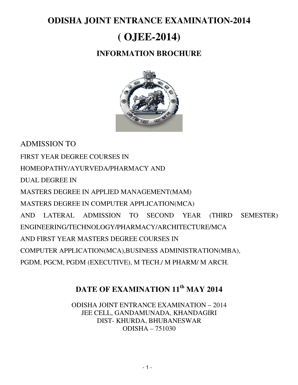 ( Ojee-2014) Information Brochure