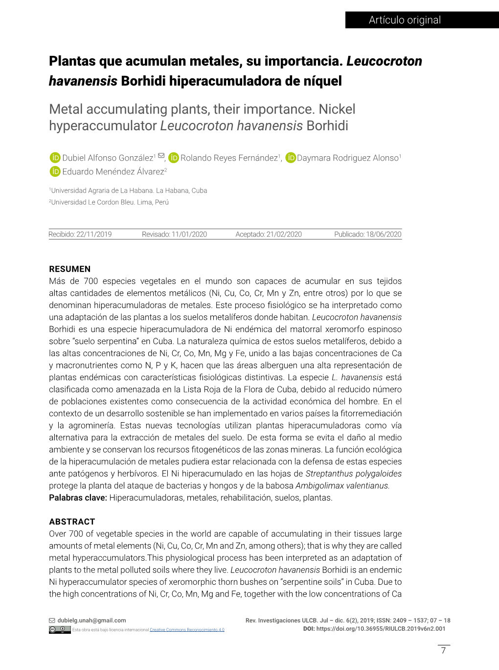 Plantas Que Acumulan Metales, Su Importancia. Leucocroton Havanensis Borhidi Hiperacumuladora De Níquel