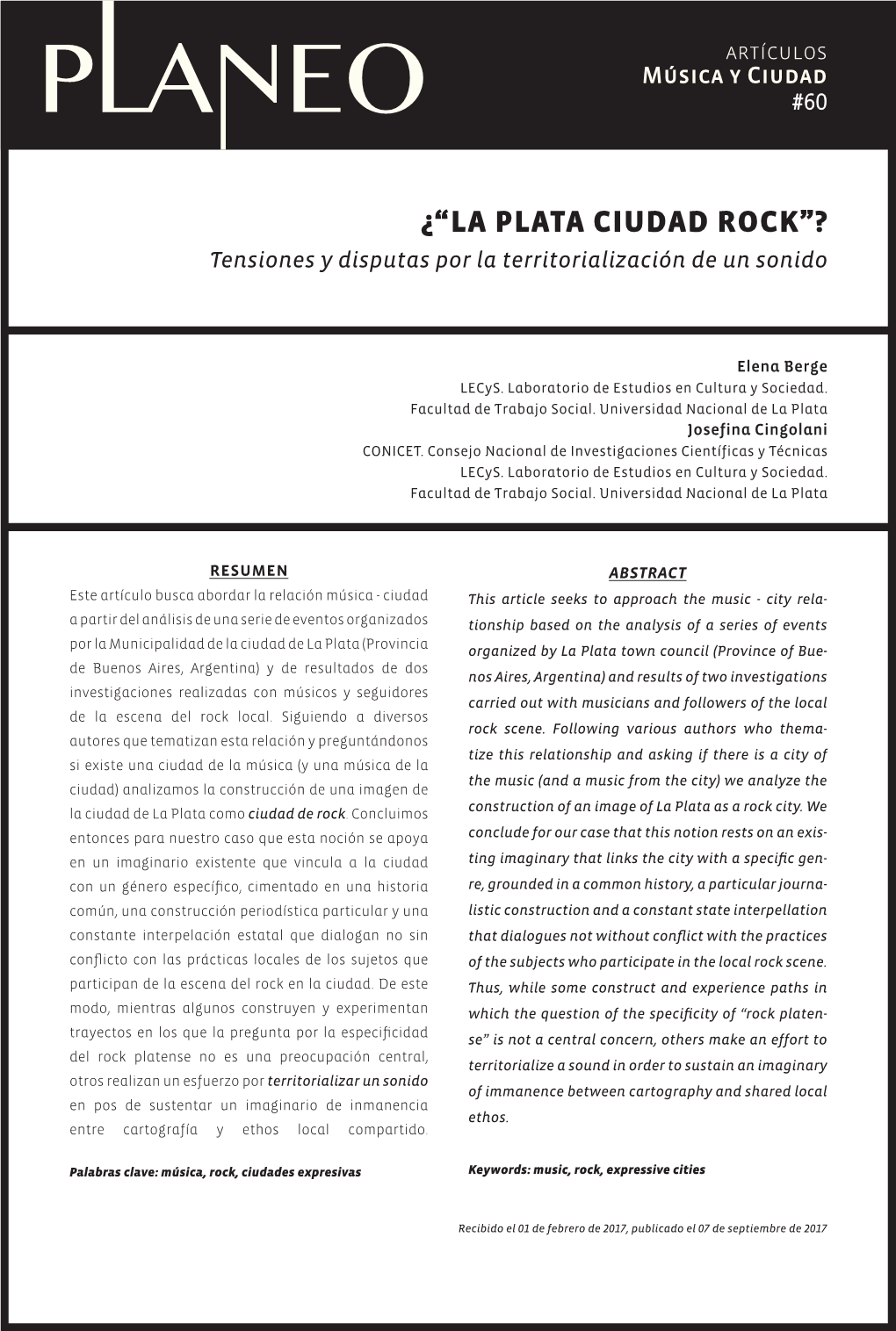 ¿“LA PLATA CIUDAD ROCK”? Tensiones Y Disputas Por La Territorialización De Un Sonido