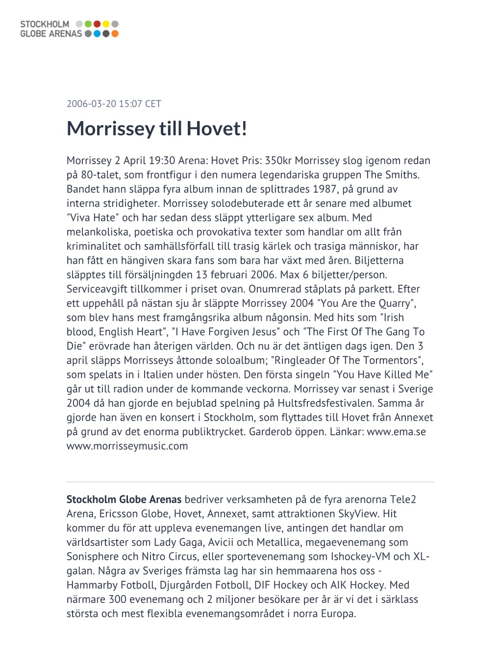 Morrissey Till Hovet!