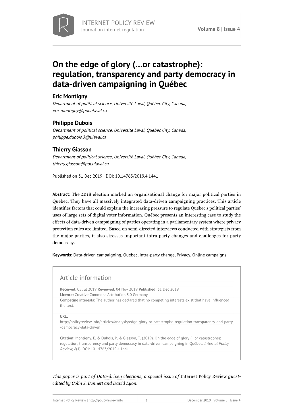 Regulation, Transparency and Party Democracy in Data-Driven