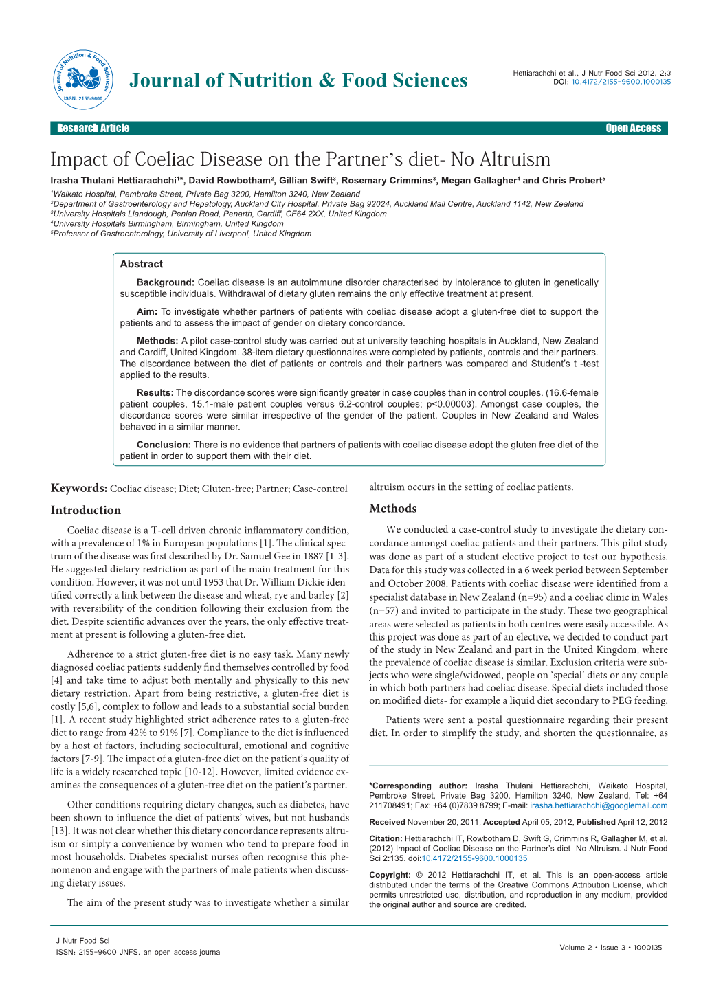 Impact of Coeliac Disease on the Partner's Diet- No Altruism