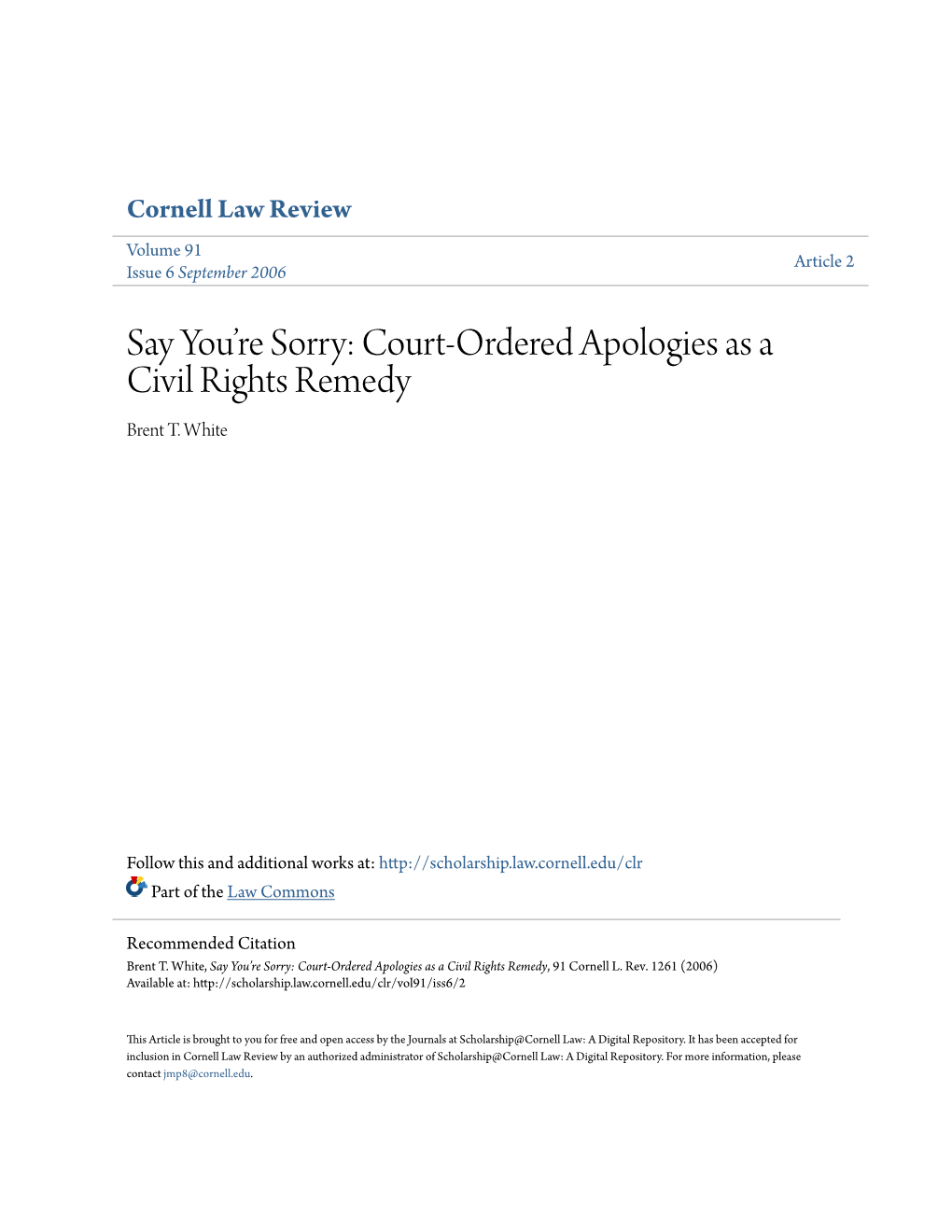 Court-Ordered Apologies As a Civil Rights Remedy Brent T