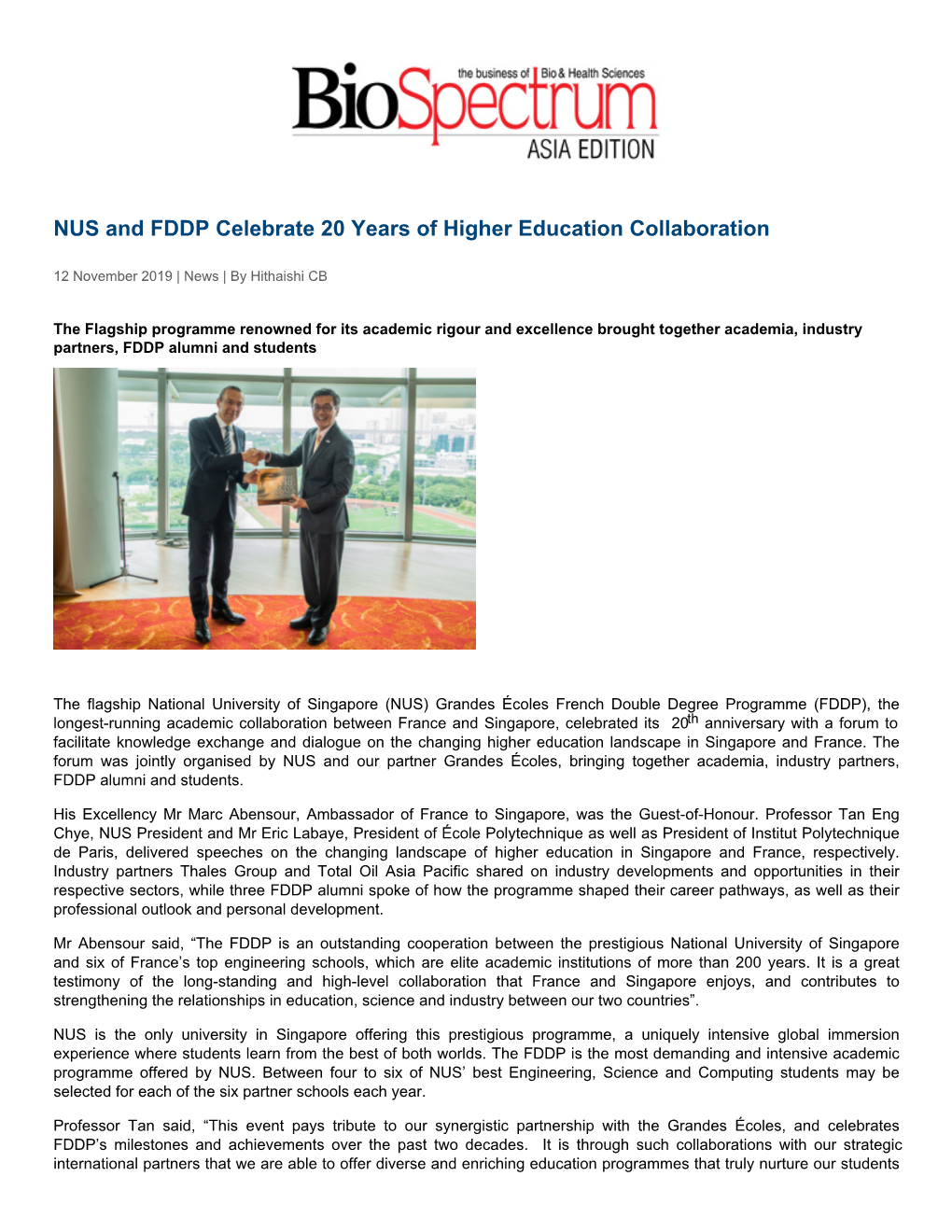 NUS and FDDP Celebrate 20 Years of Higher Education Collaboration