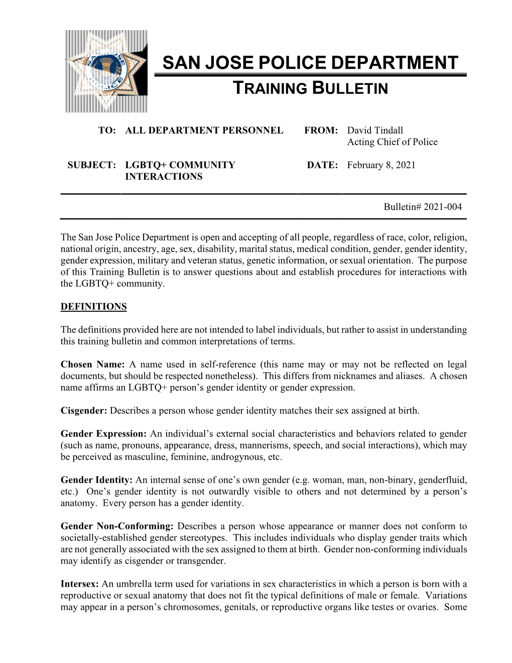 Training Bulletin 2021-004 LGBTQ