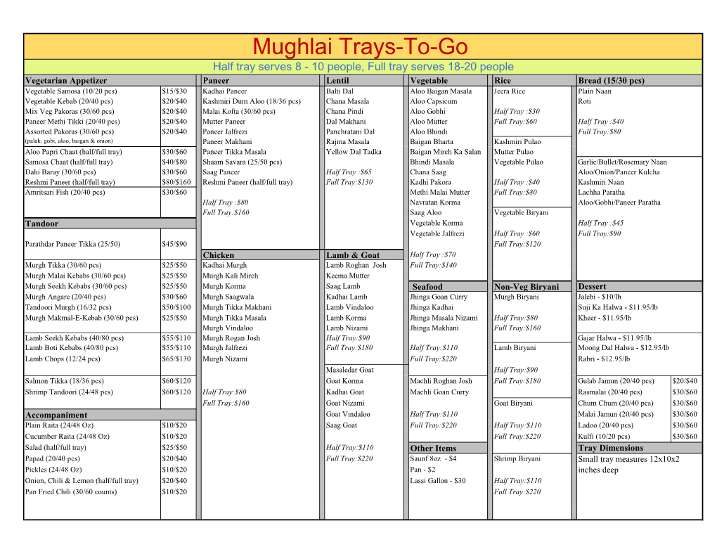 Mughlai Trays-To-Go