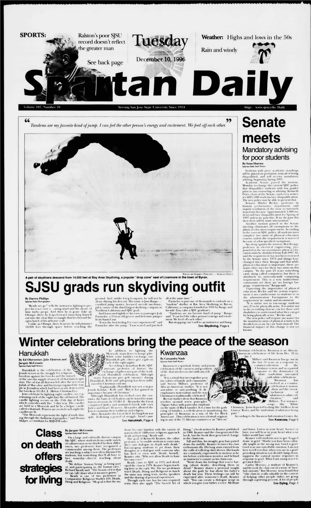 SJSU Grads Run Skydiving Outfit Senate Meets