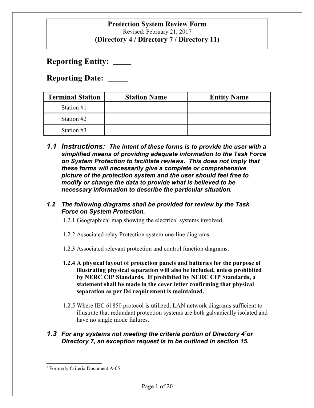 Protection System Review Form