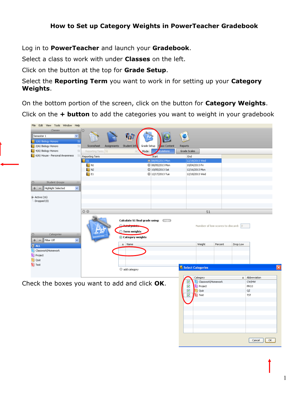 How to Set up Category Weights in Powerteacher Gradebook