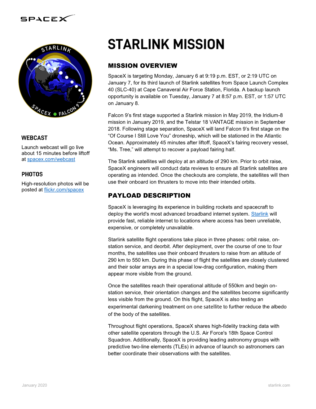 Mission Overview Payload Description