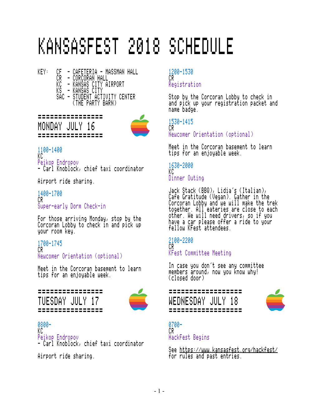 Kansasfest 2018 Schedule