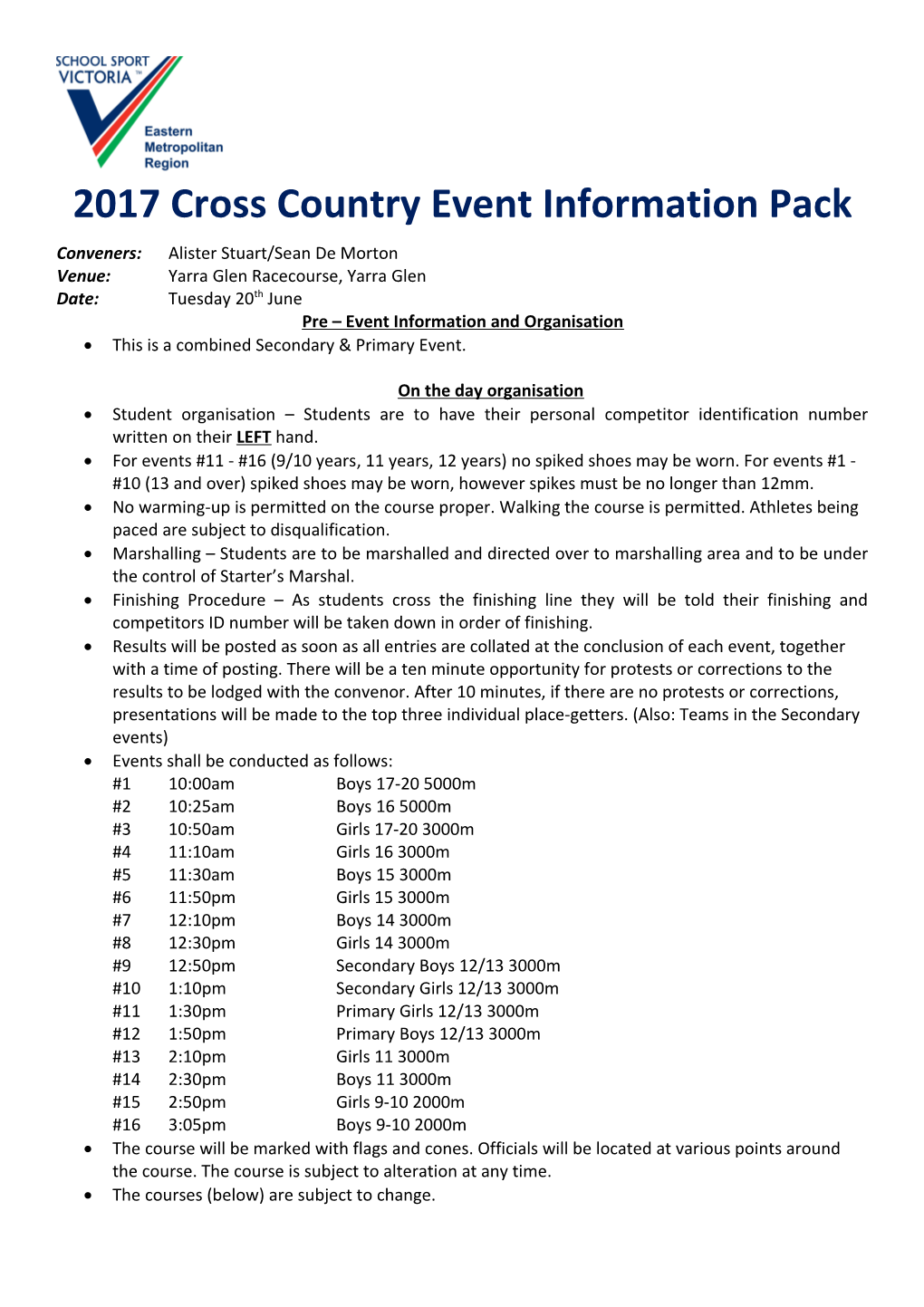 2017 Cross Country Event Information Pack